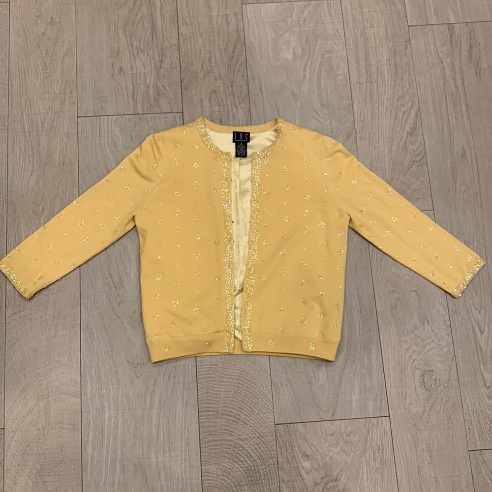 INC International Concepts Yellow Embellished Cropped Cardigan